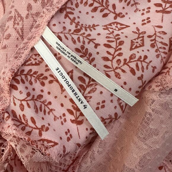 Anthropologie Cerise Pink Floral V Neck Maxi Lace Slip Dress M Medium - Picture 8 of 10